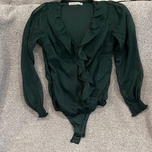 Abercrombie & Fitch Deep Green Ruffled Bodysuit
